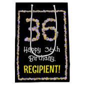 36誕生日:フローラ花数名前をカスタムする ミディアムペーパーバッグ (裏面)