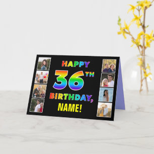 36誕生日：レインボー文字カスタム、写真&名前 カード