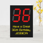 36誕生日:レッドデジタルクロックスタイル"36" +名前 カード (黄色い花)