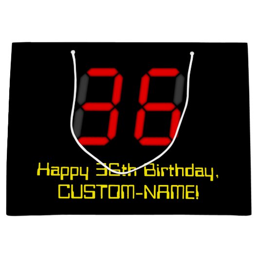 36誕生日：レッドデジタルクロックスタイル"36" +名前 ラージペーパーバッグ (正面)
