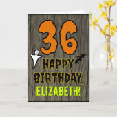 36誕生日:不気味ハロウィーンテーマ、名前をカスタムする カード (黄色い花)