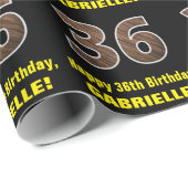 36誕生日:名前フェイク&木目パターン「36」 ラッピングペーパー (ロールコーナー)