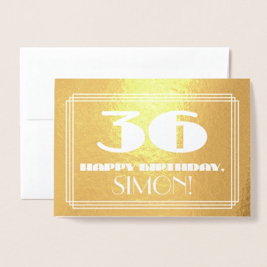 36誕生日:名前+インスパイアアールデコ外観"36" 箔カード (封筒付き正面)