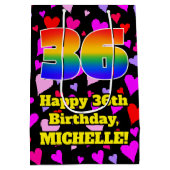 36誕生日：愛するハートパターン、虹# 36 ミディアムペーパーバッグ (裏面)