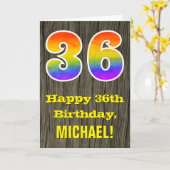 36誕生日:素朴 Wood Look、Rainbow "36" カード (黄色い花)