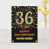 36誕生日Fireworksレインボー金ゴールドおもしろい カード (黄色い花)