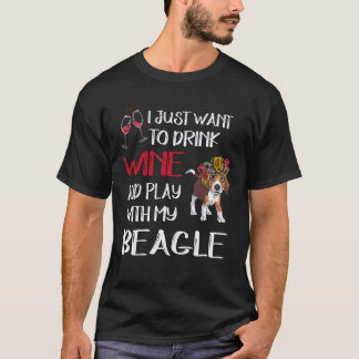 36 ワインを飲んで私のビーグルと遊ぼう Tシャツ