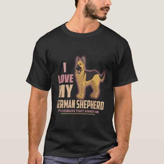 36 愛してるドイツ+シェパード 人間が嫌い Tシャツ (正面)