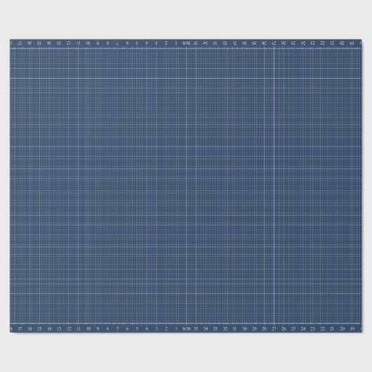 36" Grid with Ruler Traditional Blueprint Color ラッピングペーパー (シーム)
