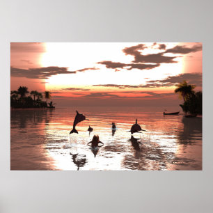 36"x24"紙ポスター、「Frolic at Sunset」画像付き ポスター