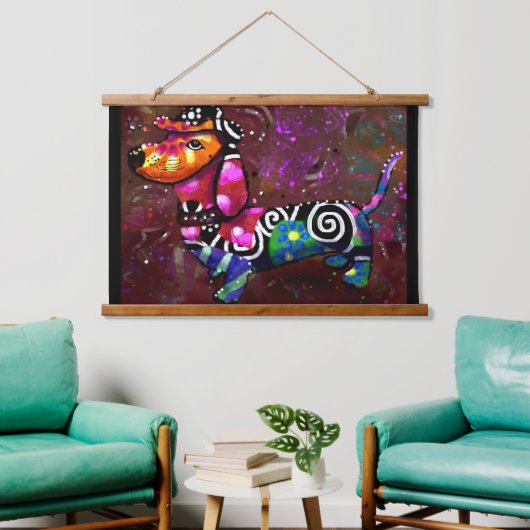 36"x26"ウォールタペストリーお洒落ダックスユンド犬 吊り下げ型タペストリー (リビング)