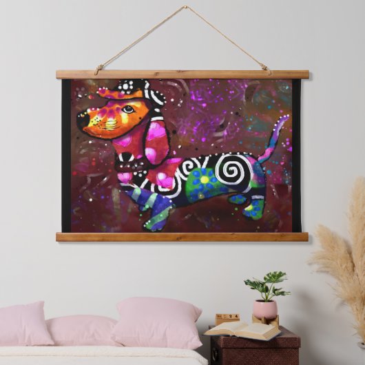 36"x26"ウォールタペストリーお洒落ダックスユンド犬 吊り下げ型タペストリー (寝室)