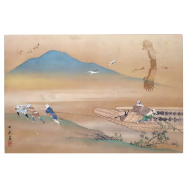 36" x 24"川に沿ってボートを引っ張日本のる メタルプリント