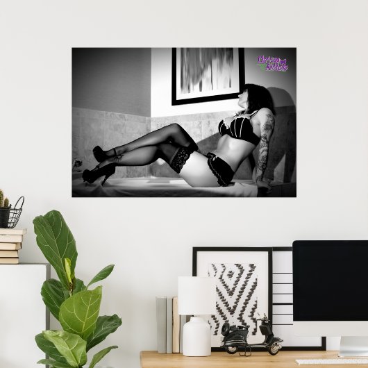 36" x 24" Chrisy Kittens B&W By The Tab ポスター (ホームオフィス)