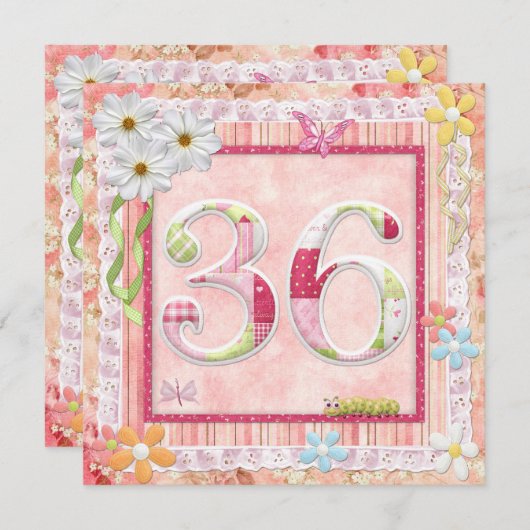 36th誕生日パーティースクラップブック作りスタイル 招待状 (正面/裏面)