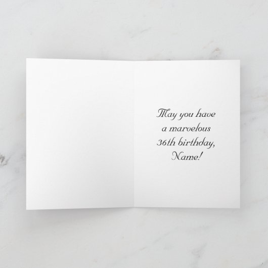 36th Birthday: Fancy, Elegant Text; Faux Wood Look カード (内部)