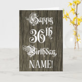 36th Birthday: Fancy, Elegant Text; Faux Wood Look カード (黄色い花)