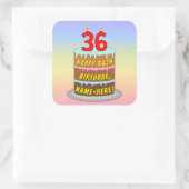 36th Birthday: Fun Cake and Candles + Custom Name スクエアシール (バッグ)