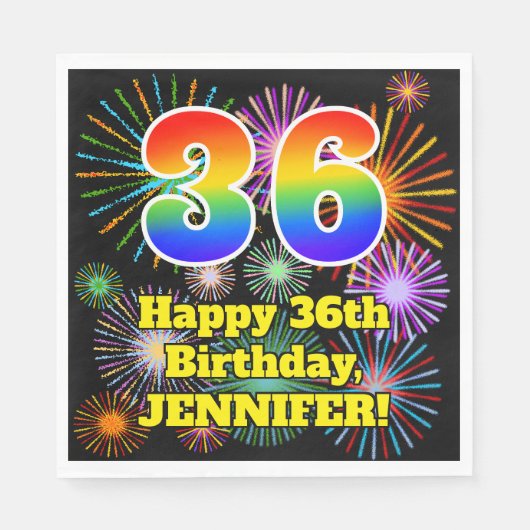36th Birthday: Fun Fireworks Pattern + Rainbow 36 スタンダードランチョンナプキン (正面)