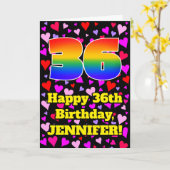 36th Birthday: Loving Hearts Pattern, Rainbow # 36 カード (黄色い花)