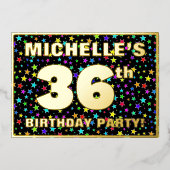36th Birthday Party —おもしろいカラフル、Stars Pattern 箔招待状 (正面)