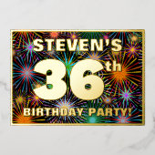 36th Birthday Party —おもしろい、カラフルFireworks Look 箔招待状 (正面)