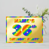 36th Birthday Party —おもしろい、レインボースペクトル「36」 箔招待状 (立ち正面)