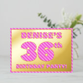 36th Birthday Party — はっきりした、おもしろい、ピンクストライプ色36 箔招待状 (立ち正面)