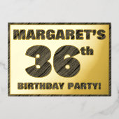 36th Birthday Party — はっきりした Wood Grainフェイク文字 箔招待状 (正面)