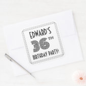 36th Birthday Party:アールデコスタイル+名前をカスタムする スクエアシール (封筒)