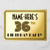 36th Birthday Party —アールデコスタイル「36」 & Name 箔招待状 (正面)