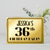 36th Birthday Party:アールデコルック"36"と名前 箔招待状 (立ち正面)