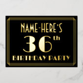 36th Birthday Party:アールデコルック"36"、名前 箔招待状 (正面)