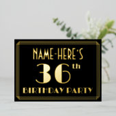 36th Birthday Party:アールデコルック"36"、名前 箔招待状 (立ち正面)