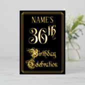 36th Birthday Party – スクリプファンシートと名前をカスタムする 箔招待状 (立ち正面)