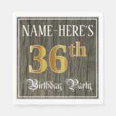 36th Birthday Party — フェイク金ゴールド&ウッドフェイク・ルックス スタンダードランチョンナプキン (正面)