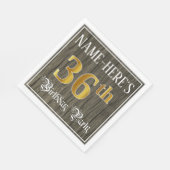 36th Birthday Party — フェイク金ゴールド&ウッドフェイク・ルックス スタンダードランチョンナプキン (角)