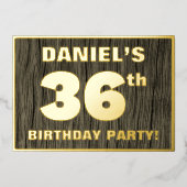 36th Birthday Party:, Wood はっきりした Grain Patternフェイ 箔招待状 (正面)