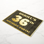 36th Birthday Party:, Wood はっきりした Grain Patternフェイ 箔招待状 (回転した状態)