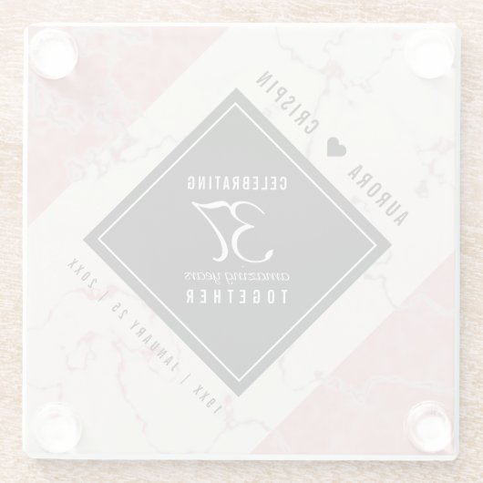 37エレガントth Alabasterの結婚記念日 ガラスコースター (裏面)