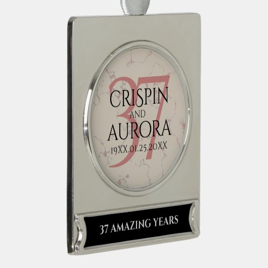 37エレガントth Alabasterの結婚記念日 シルバープレートバナーオーナメント (右)