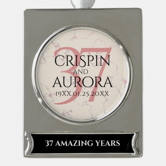 37エレガントth Alabasterの結婚記念日 シルバープレートバナーオーナメント (正面)
