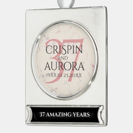 37エレガントth Alabasterの結婚記念日 シルバープレートバナーオーナメント (左)