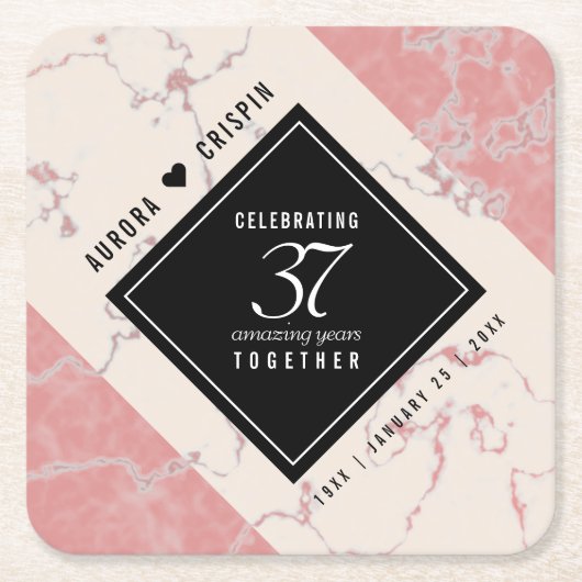 37エレガントth Alabasterの結婚記念日 スクエアペーパーコースター (正面)