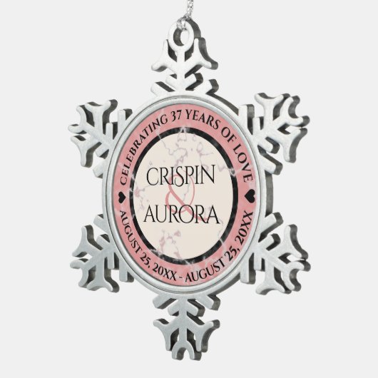 37エレガントth Alabasterの結婚記念日 スノーフレークピューターオーナメント (右)