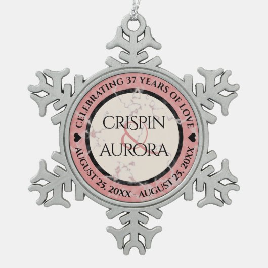 37エレガントth Alabasterの結婚記念日 スノーフレークピューターオーナメント (正面)