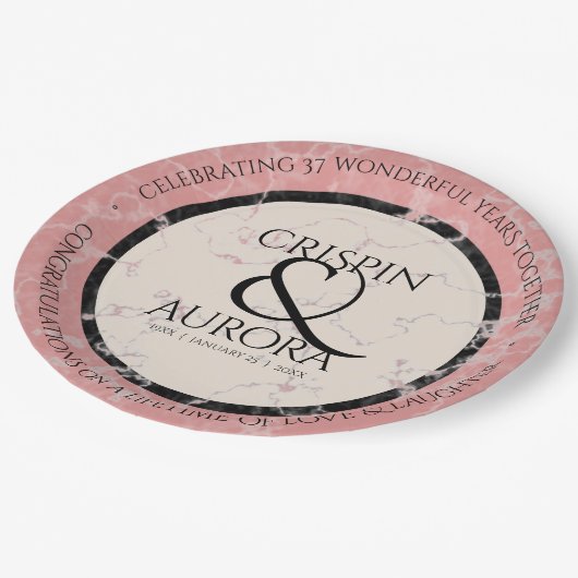 37エレガントth Alabasterの結婚記念日 ペーパープレート (アングル)