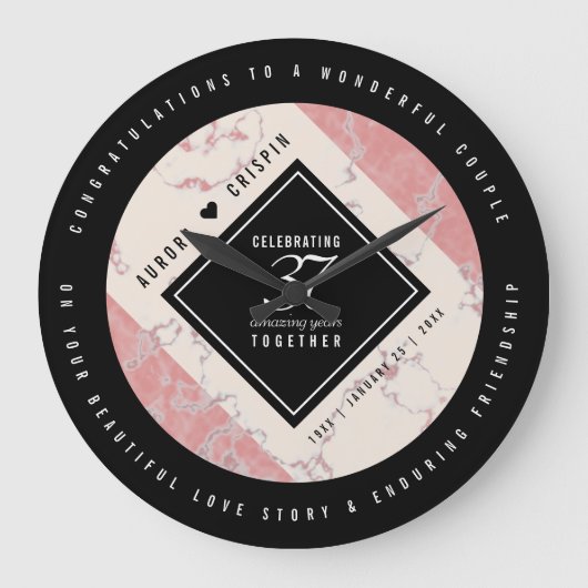 37エレガントth Alabasterの結婚記念日 ラージ壁時計 (正面)