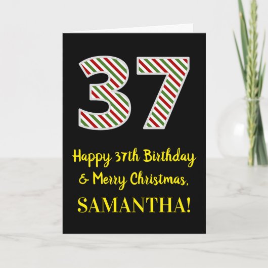 37歳の誕生日とクリスマスおめでとう、名前（カスタマイズ） カード (正面)