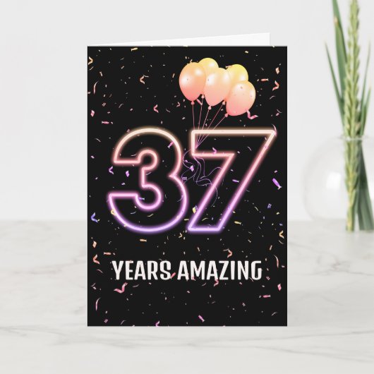 37歳の誕生日バルーンとコンフェティ カード (正面)